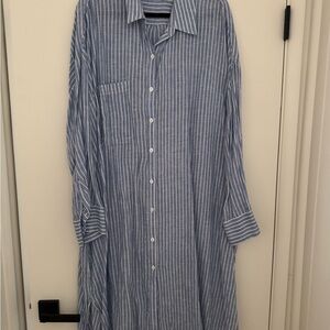 Zara Blue Striped Casual Button Down Dress